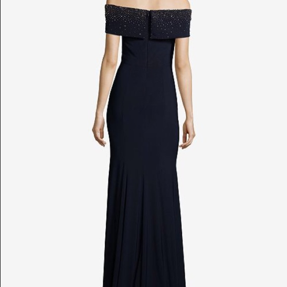 Xscape off-shoulder embellished gown, navy - Picture 2 of 4